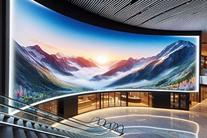 high-resolution-curved-LED-video-wall High-resolution curved LED wall in a retail store