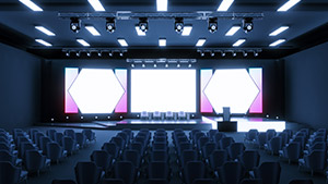 Large LCD/LED video wall set up in a corporate event.